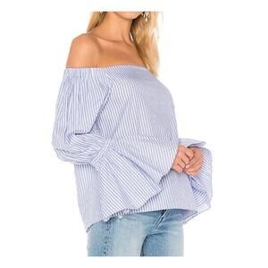 Alexis Juniper Off-the-Shoulder Top in Blue Stripe. Size S